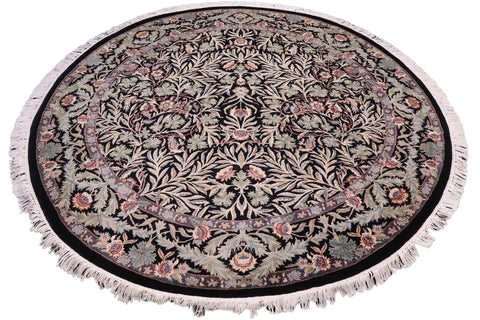 handmade Traditional Imran Black Grey Hand Knotted ROUND 100% WOOL area rug 6' x 6'