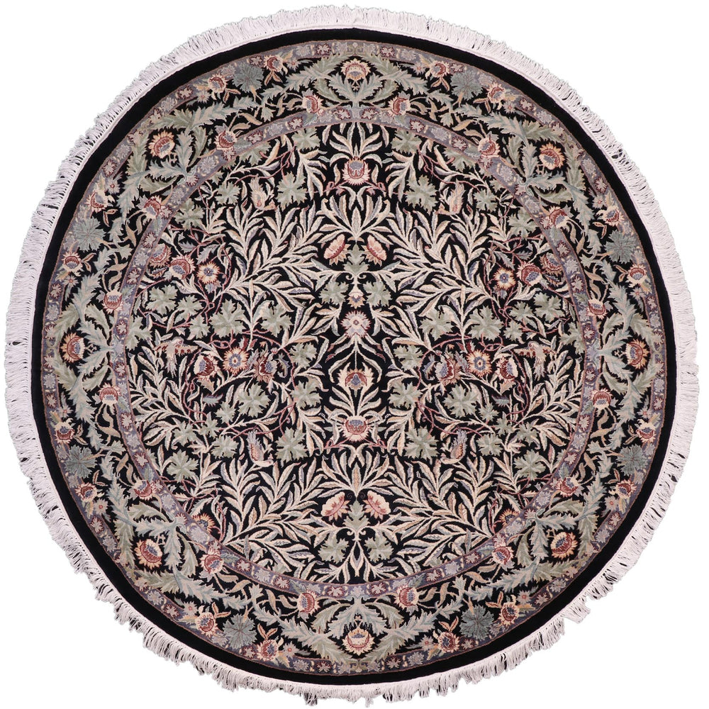 handmade Traditional Imran Black Grey Hand Knotted ROUND 100% WOOL area rug 6'x6'