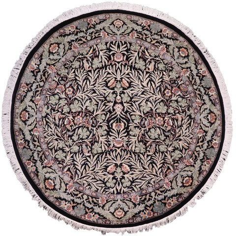 handmade Traditional Imran Black Grey Hand Knotted ROUND 100% WOOL area rug 6' x 6'