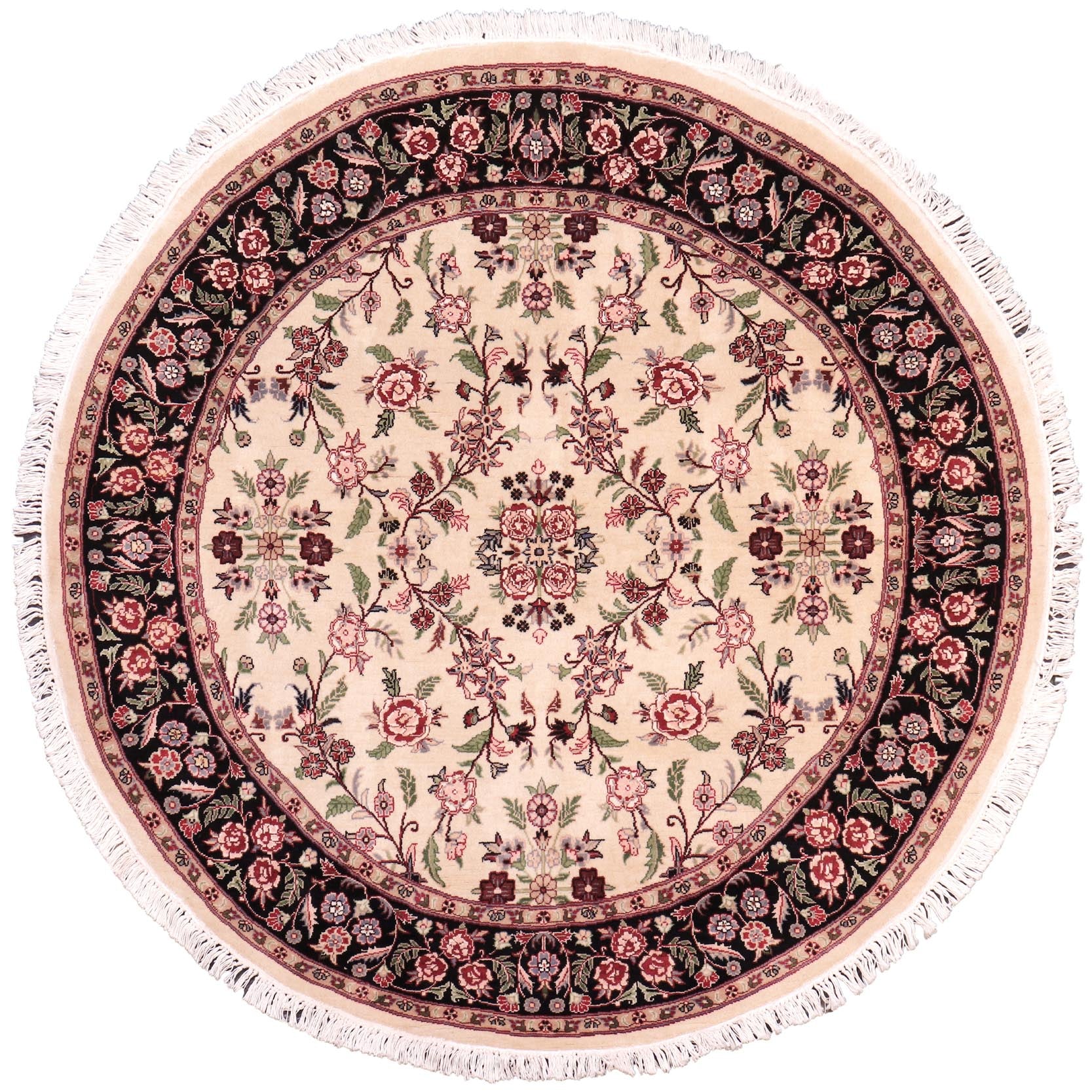 handmade Traditional Kashan Beige Black Hand Knotted ROUND 100% WOOL area rug 6' x 6'