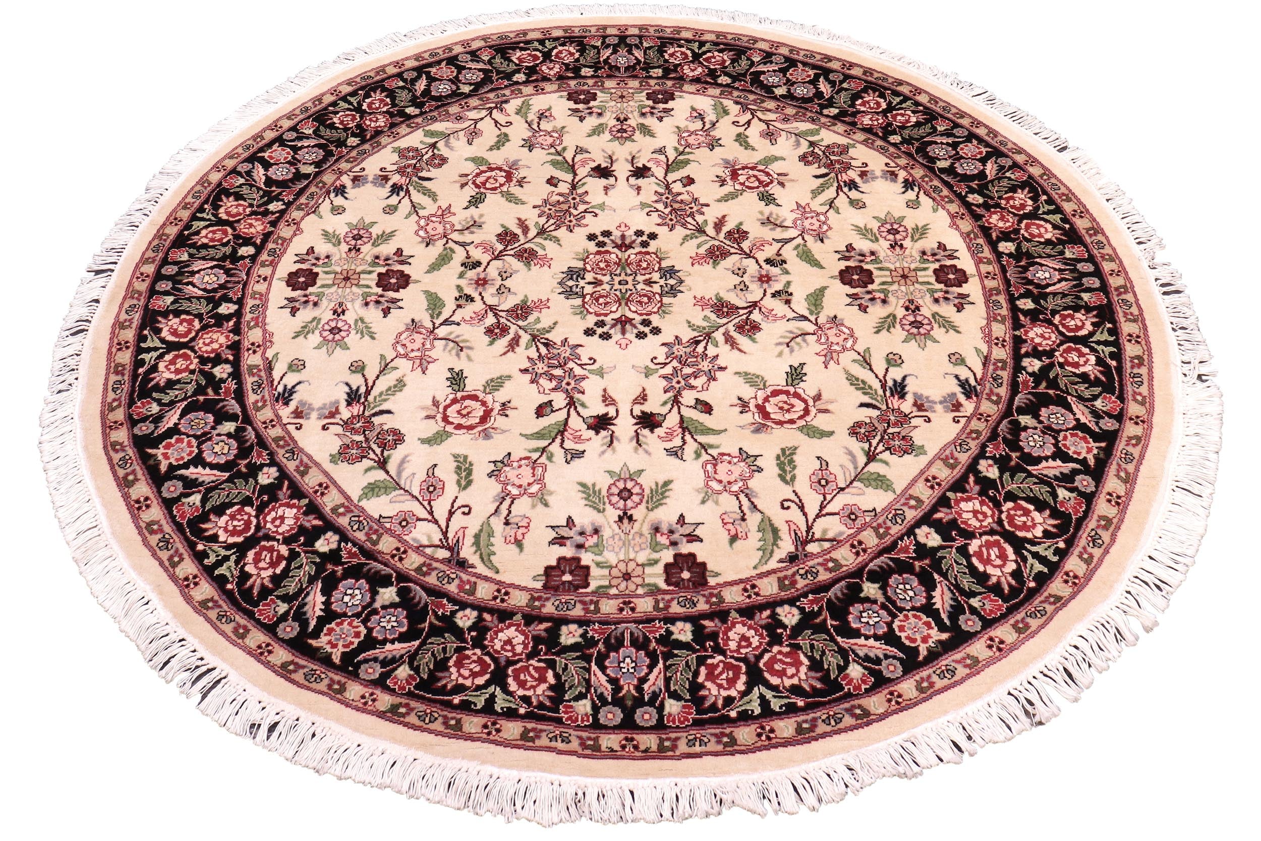 handmade Traditional Kashan Beige Black Hand Knotted ROUND 100% WOOL area rug 6' x 6'