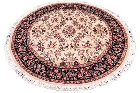 handmade Traditional Kashan Beige Black Hand Knotted ROUND 100% WOOL area rug 6' x 6'
