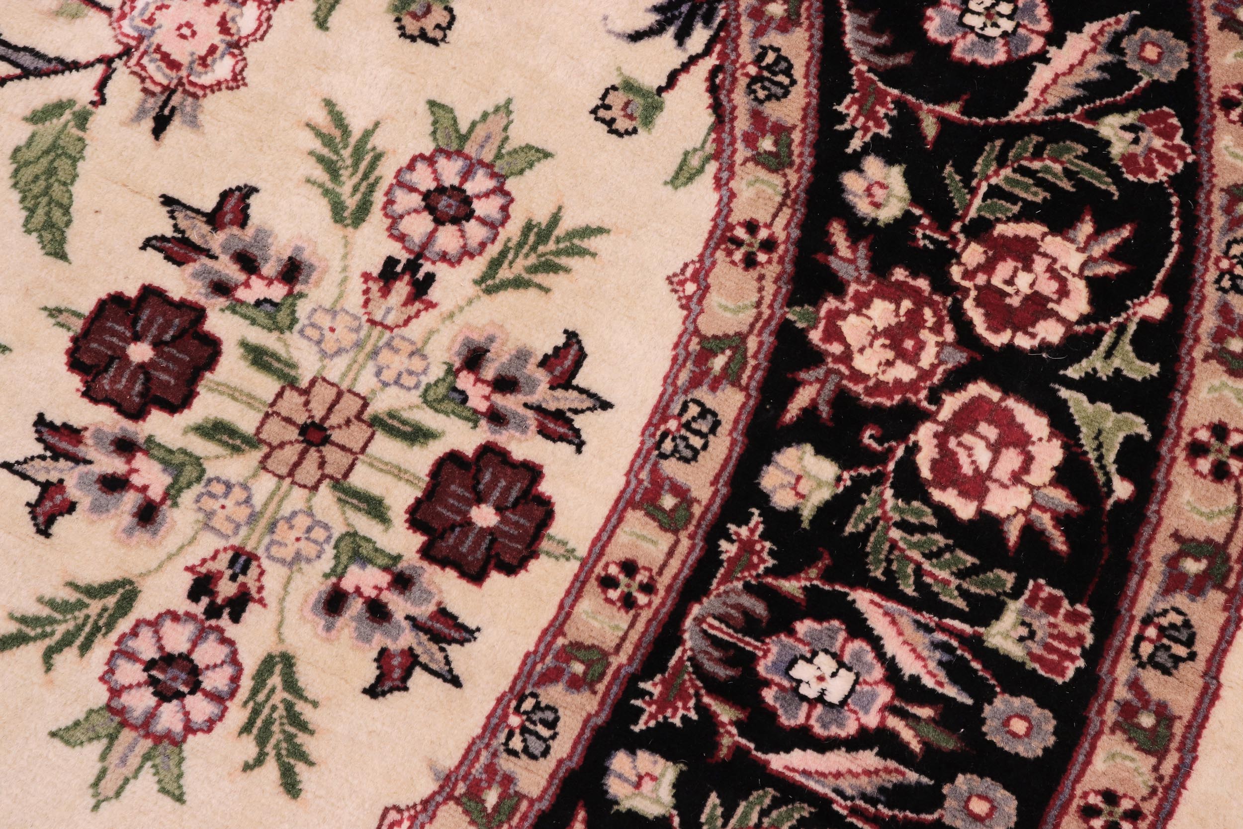 handmade Traditional Kashan Beige Black Hand Knotted ROUND 100% WOOL area rug 6' x 6'