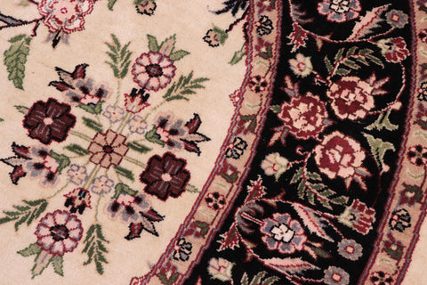 handmade Traditional Kashan Beige Black Hand Knotted ROUND 100% WOOL area rug 6' x 6'