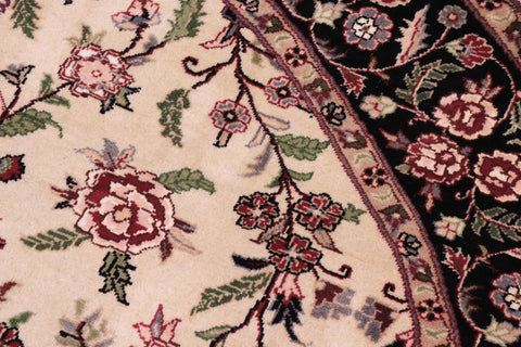 handmade Traditional Kashan Beige Black Hand Knotted ROUND 100% WOOL area rug 6' x 6'