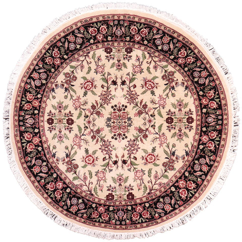 handmade Traditional Kashan Beige Black Hand Knotted ROUND 100% WOOL area rug 6' x 6'