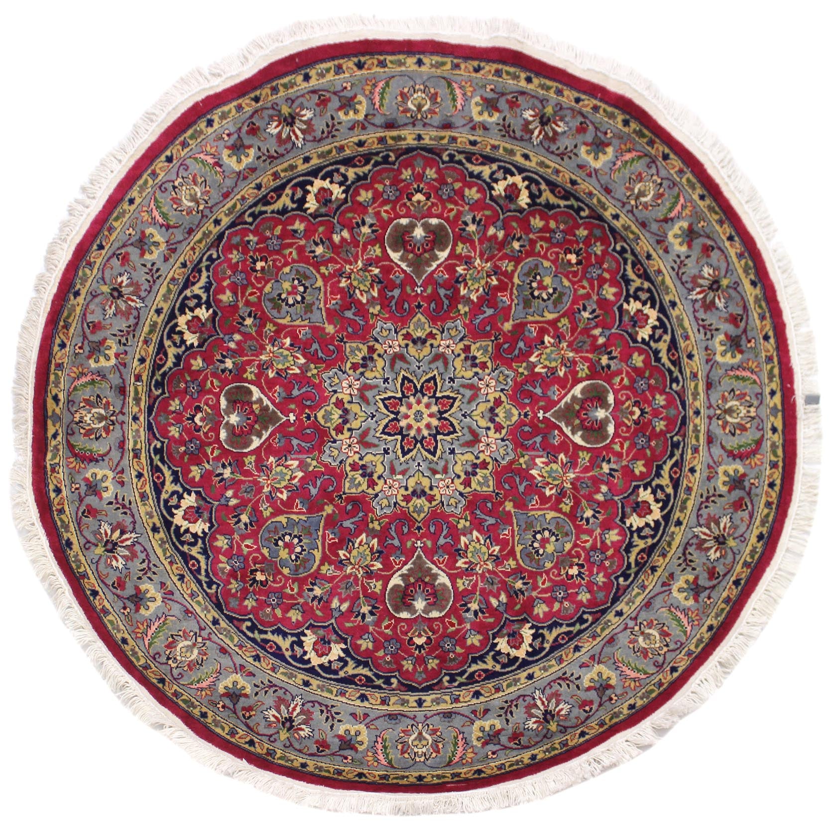 handmade Traditional Kashan Pink Gray Hand Knotted ROUND 100% WOOL area rug 6' x 6'
