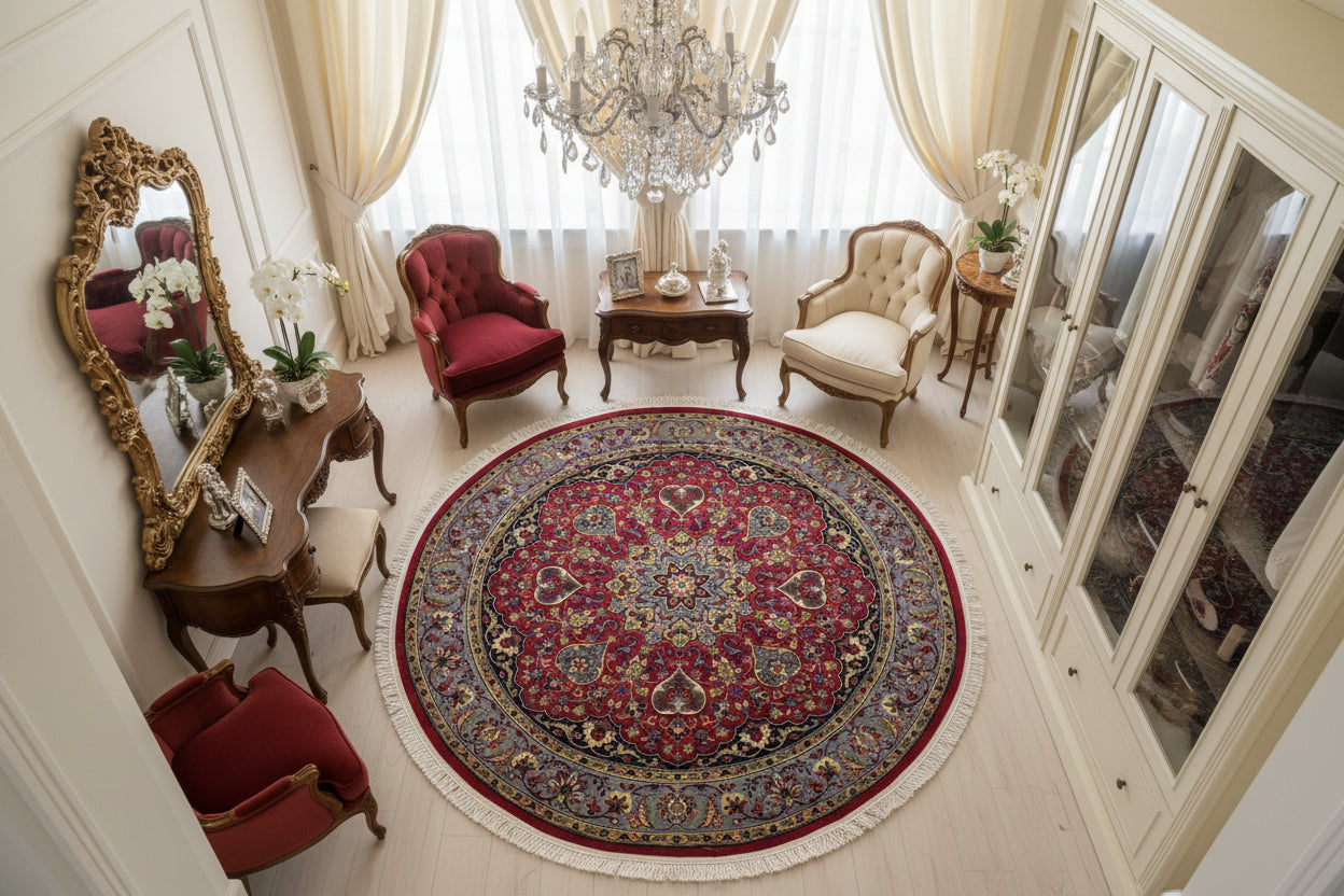 handmade Traditional Kashan Pink Gray Hand Knotted ROUND 100% WOOL area rug 6'x6'