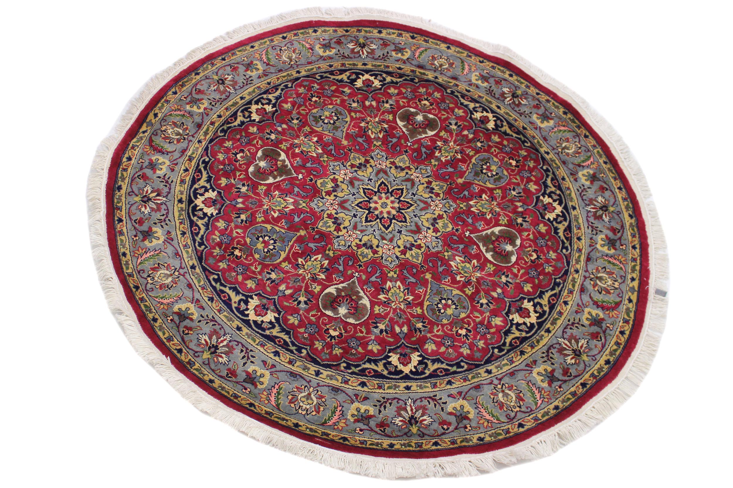 handmade Traditional Kashan Pink Gray Hand Knotted ROUND 100% WOOL area rug 6'x6'