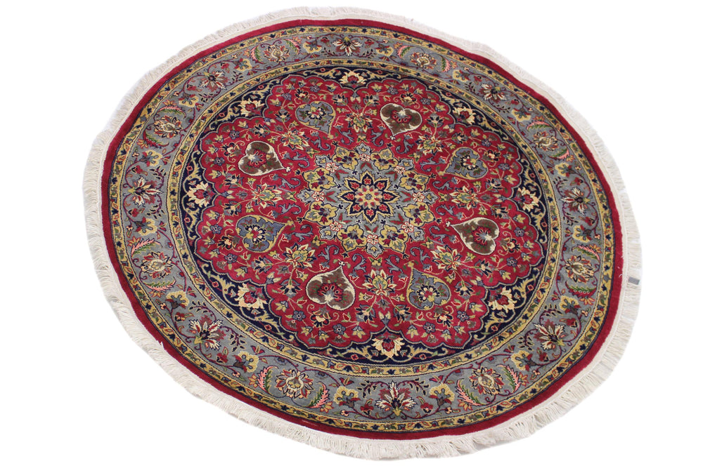 handmade Traditional Kashan Pink Gray Hand Knotted ROUND 100% WOOL area rug 6'x6'