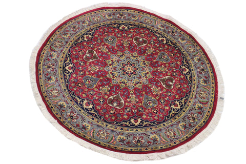 handmade Traditional Kashan Pink Gray Hand Knotted ROUND 100% WOOL area rug 6'x6'