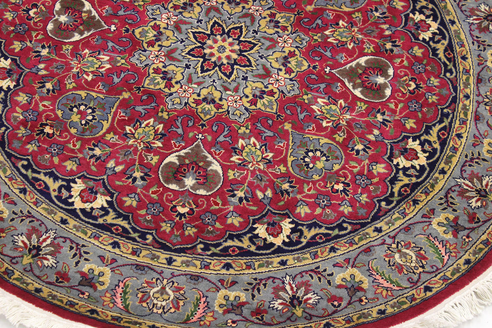 handmade Traditional Kashan Pink Gray Hand Knotted ROUND 100% WOOL area rug 6'x6'