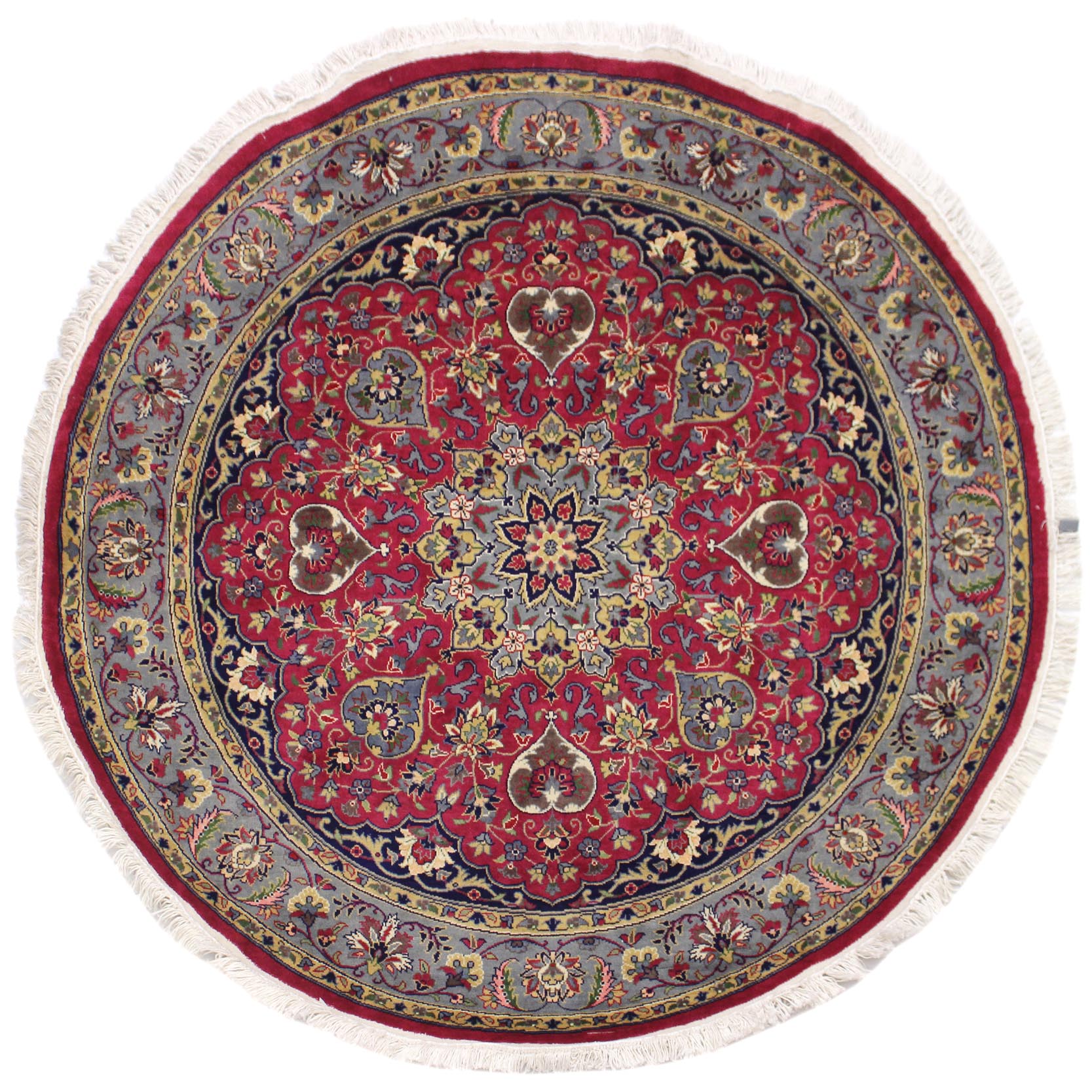 handmade Traditional Kashan Pink Gray Hand Knotted ROUND 100% WOOL area rug 6'x6'