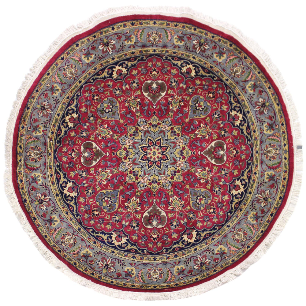 handmade Traditional Kashan Pink Gray Hand Knotted ROUND 100% WOOL area rug 6'x6'