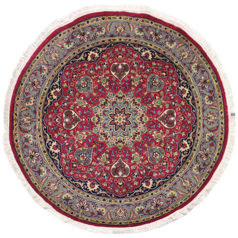 handmade Traditional Kashan Pink Gray Hand Knotted ROUND 100% WOOL area rug 6'x6'