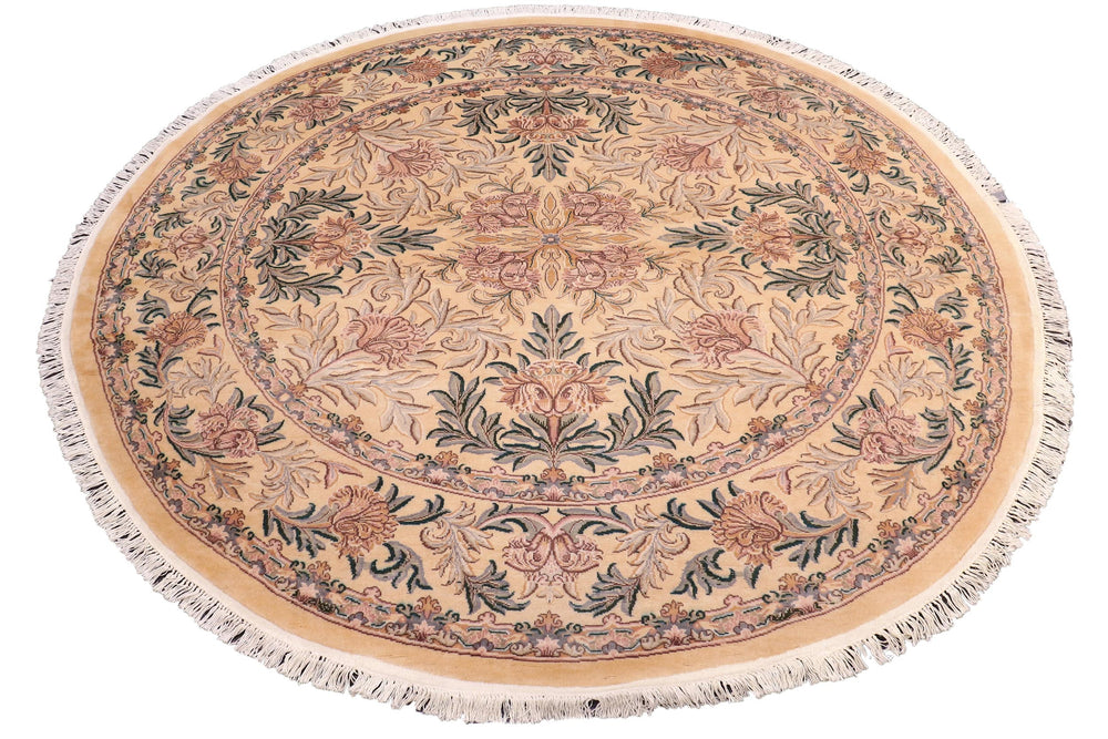 handmade Traditional Tulip Gold Pink Hand Knotted ROUND 100% WOOL area rug 8'x8'