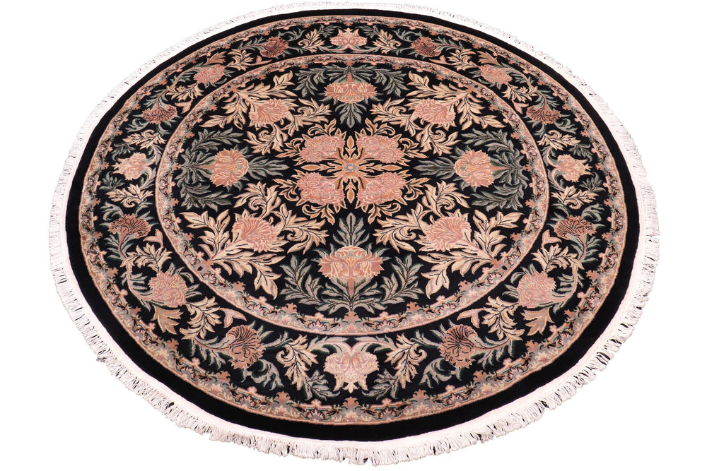 handmade Traditional Tulip Black Tan Hand Knotted ROUND 100% WOOL area rug 8'x8'