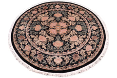handmade Traditional Tulip Black Tan Hand Knotted ROUND 100% WOOL area rug 8'x8'