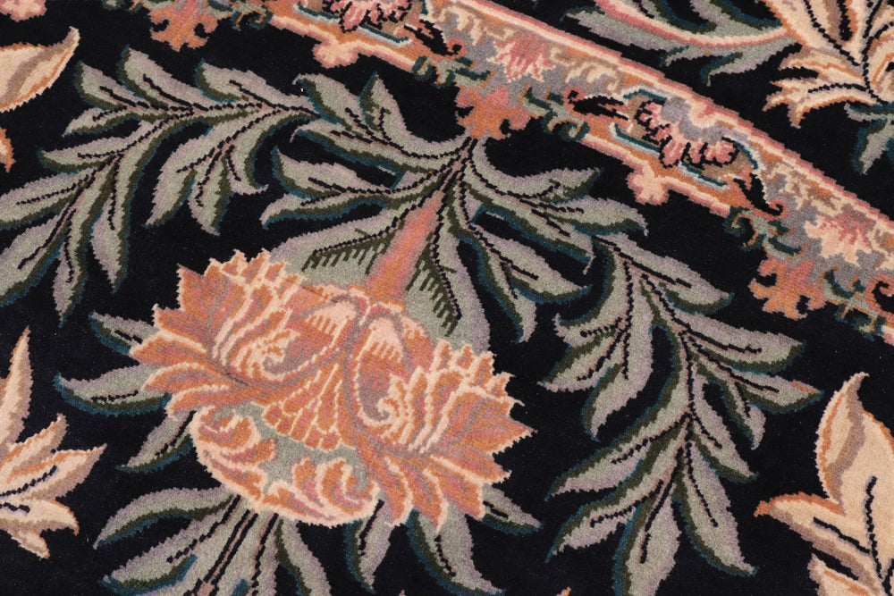 handmade Traditional Tulip Black Tan Hand Knotted ROUND 100% WOOL area rug 8'x8'