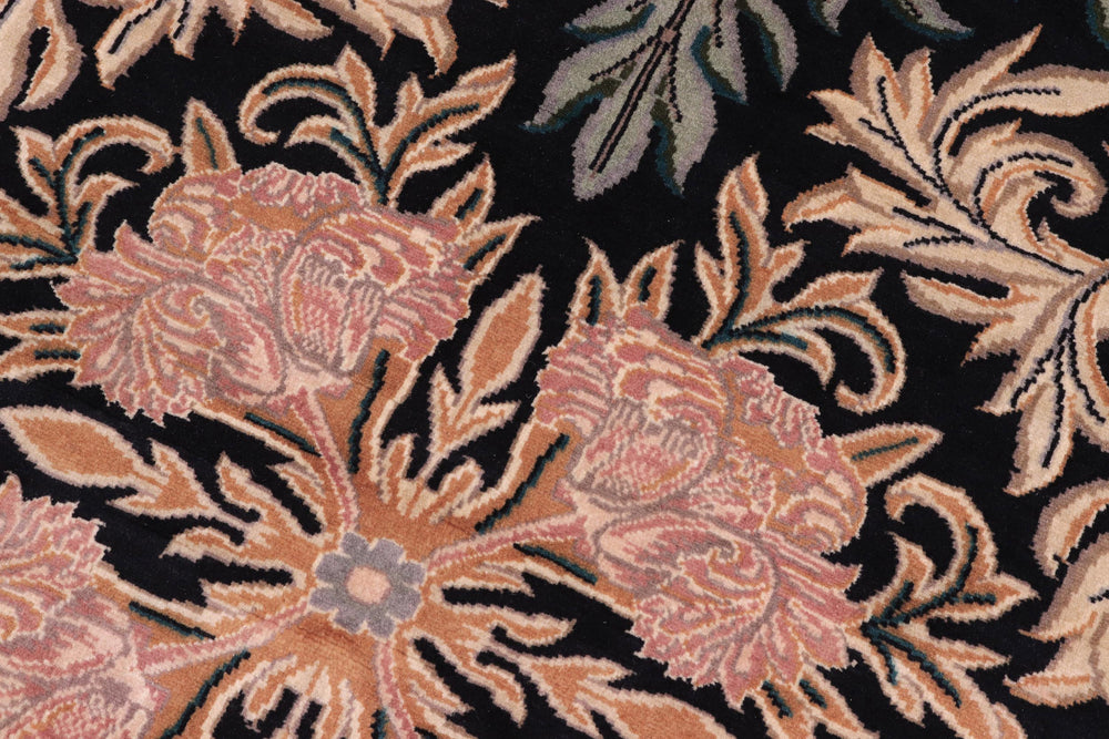 handmade Traditional Tulip Black Tan Hand Knotted ROUND 100% WOOL area rug 8'x8'