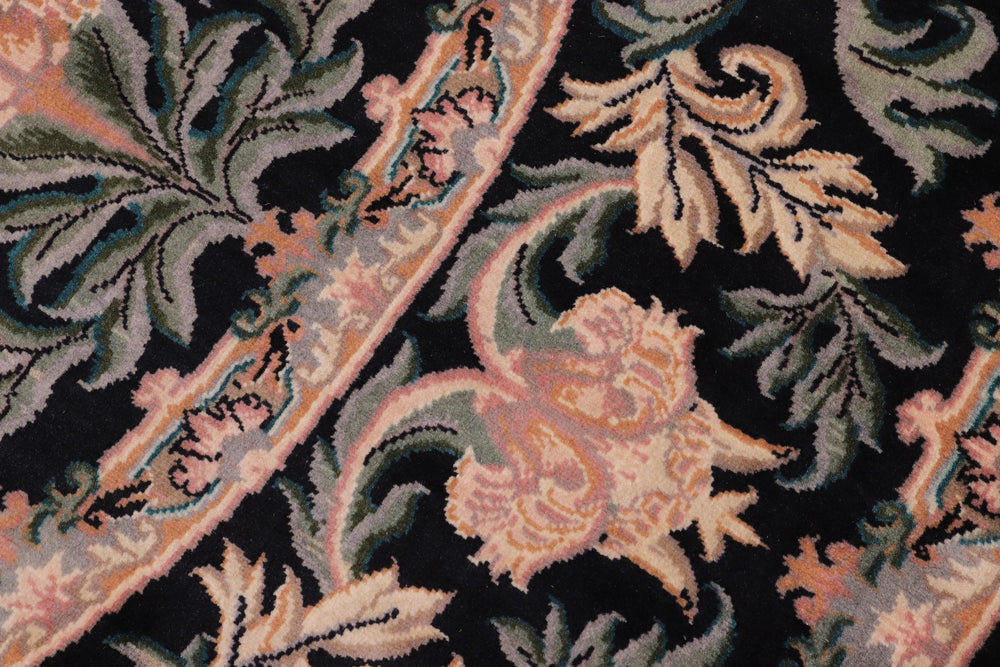 handmade Traditional Tulip Black Tan Hand Knotted ROUND 100% WOOL area rug 8'x8'