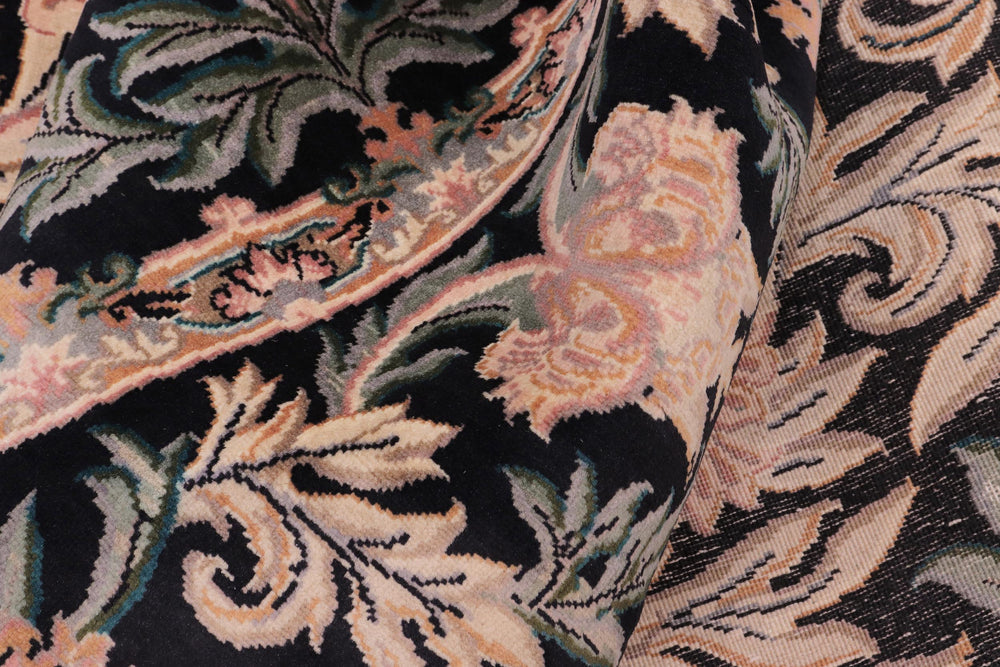 handmade Traditional Tulip Black Tan Hand Knotted ROUND 100% WOOL area rug 8'x8'
