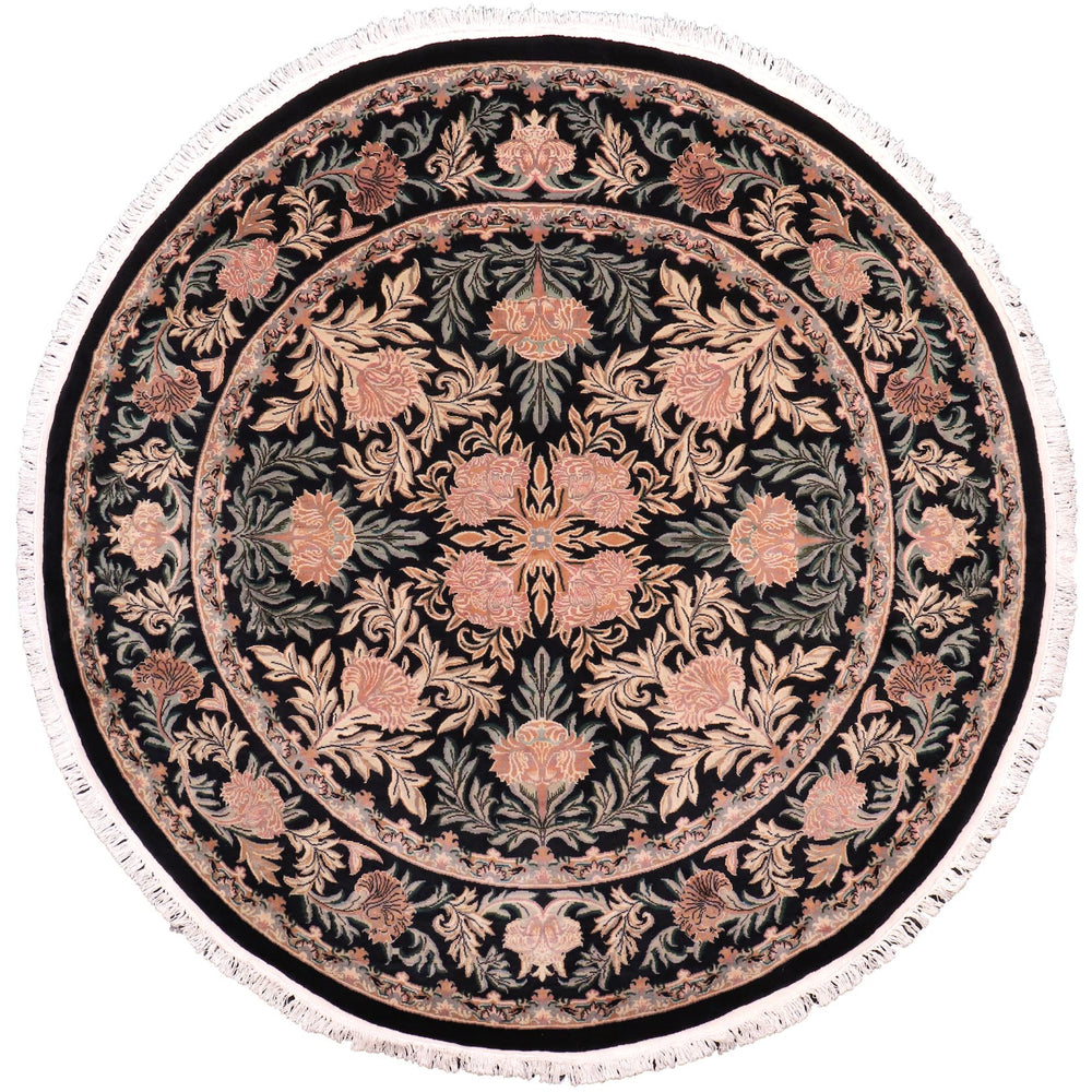 handmade Traditional Tulip Black Tan Hand Knotted ROUND 100% WOOL area rug 8'x8'