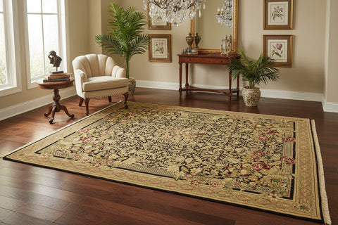 handmade Traditional Rasmi Romal Black Beige Hand Knotted RECTANGLE 100% WOOL area rug 9x13