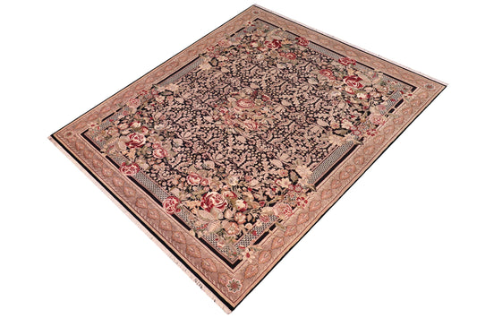 handmade Traditional Rasmi Romal Black Beige Hand Knotted RECTANGLE 100% WOOL area rug 9x13