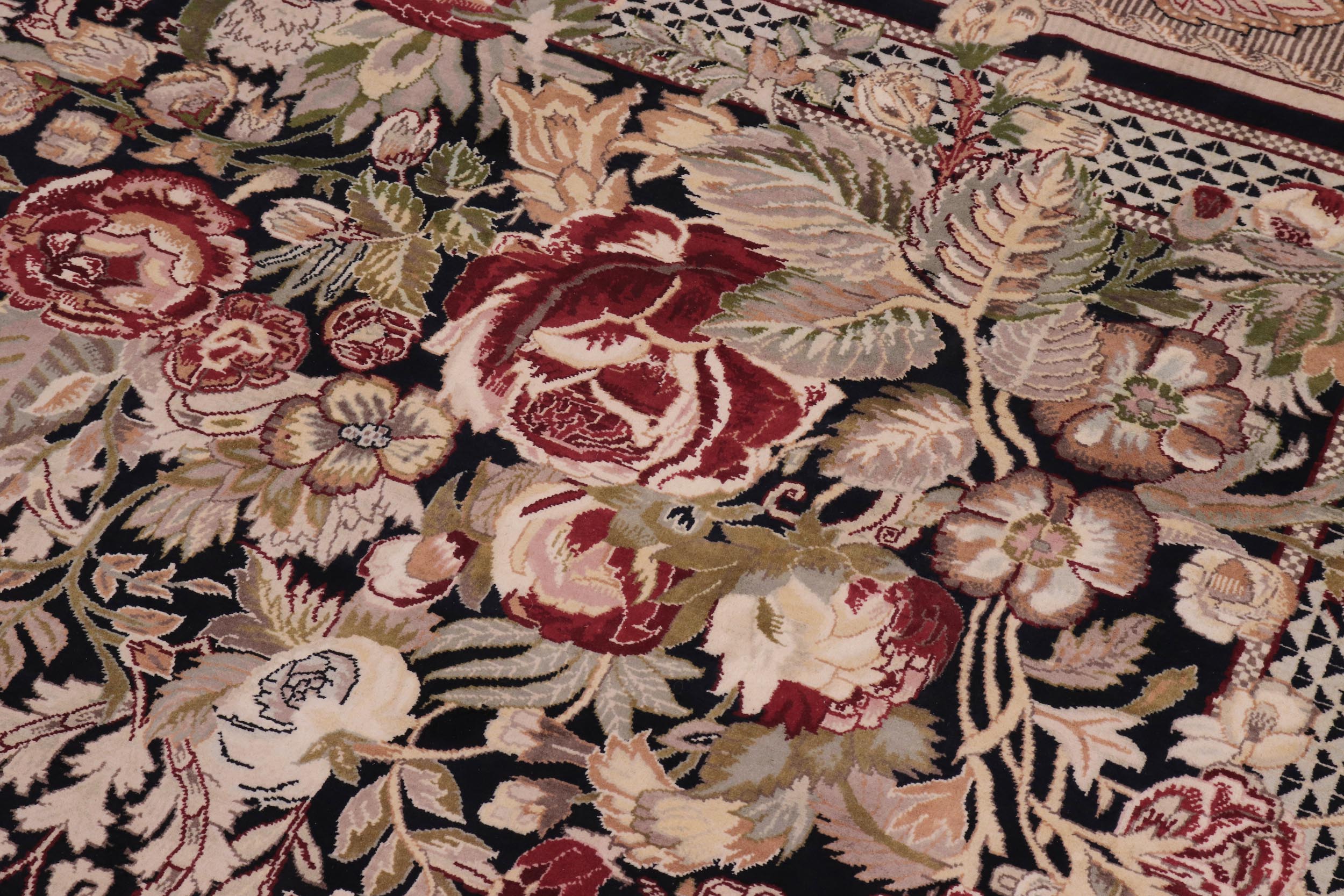 handmade Traditional Rasmi Romal Black Beige Hand Knotted RECTANGLE 100% WOOL area rug 9x13