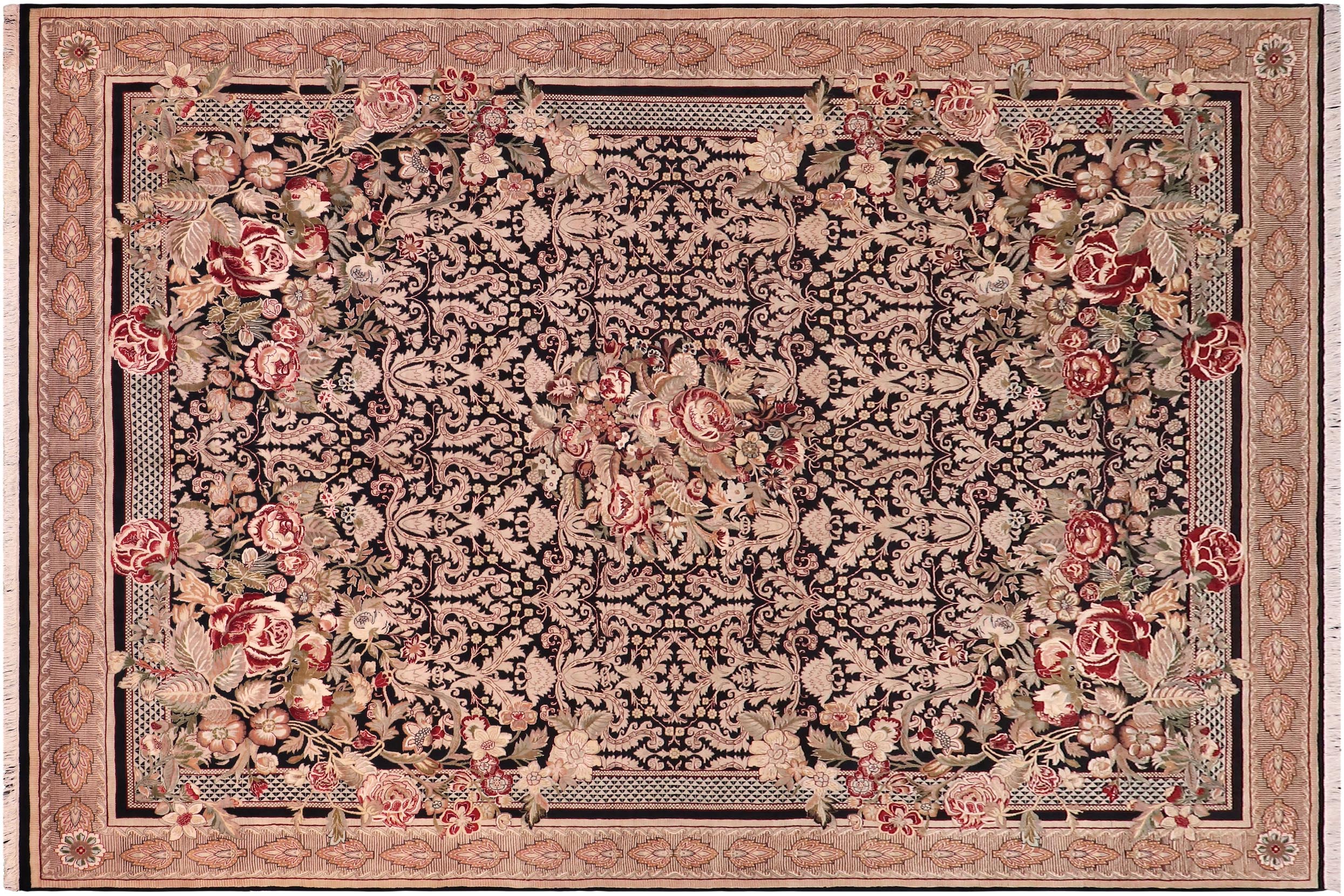 handmade Traditional Rasmi Romal Black Beige Hand Knotted RECTANGLE 100% WOOL area rug 9x13
