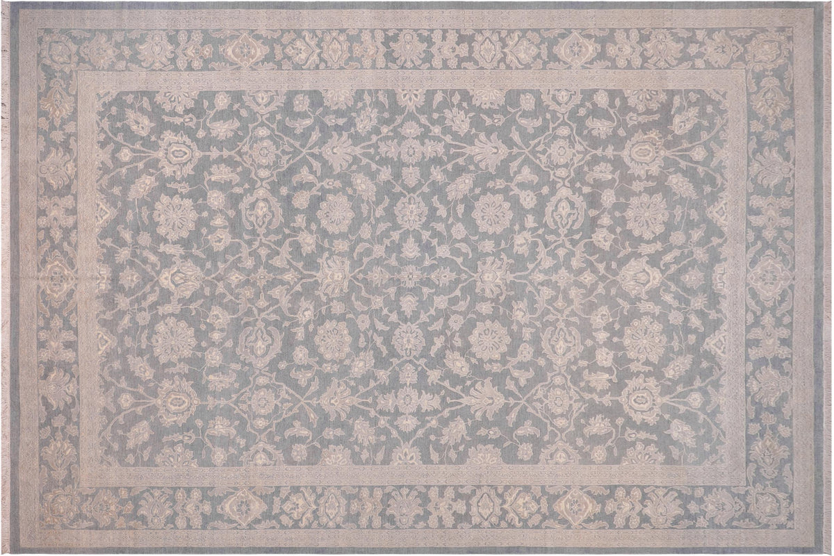 12x18 hand knotted transitional wool rug in blue and green - Eclectic Sherlene Blue/ Green