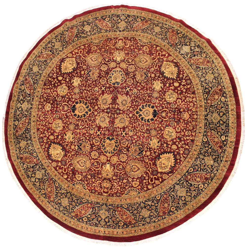 handmade Traditional Round Kashan Red Blue Hand Knotted ROUND 100% WOOL area rug 12' x 12'