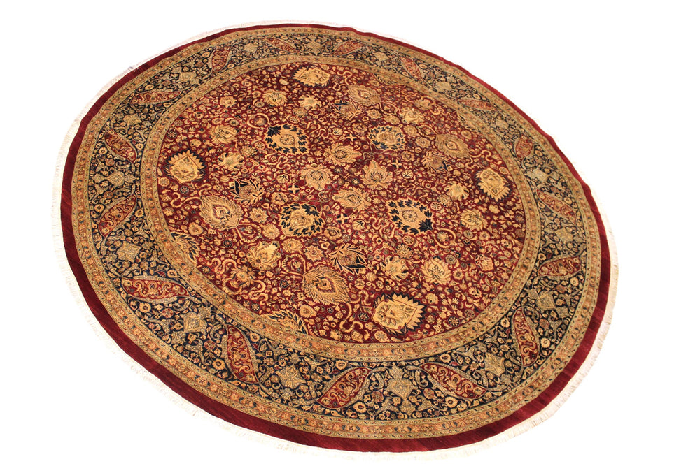 handmade Traditional Round Kashan Red Blue Hand Knotted ROUND 100% WOOL area rug 12' x 12'