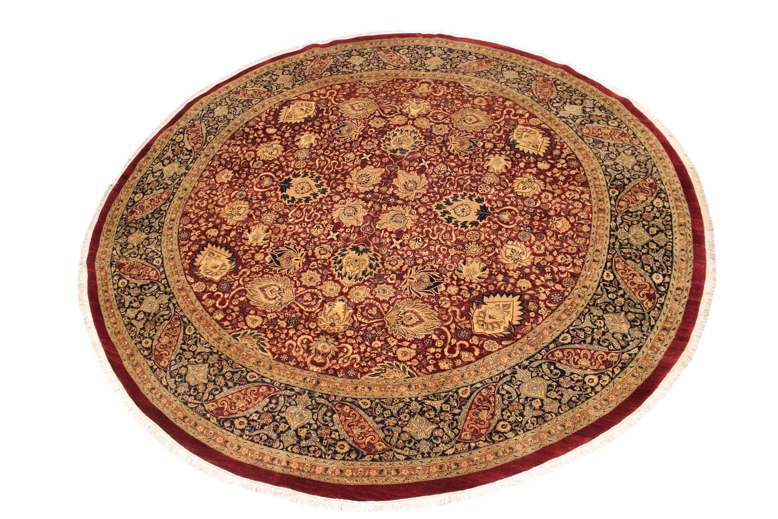 handmade Traditional Round Kashan Red Blue Hand Knotted ROUND 100% WOOL area rug 12' x 12'