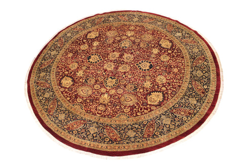 handmade Traditional Round Kashan Red Blue Hand Knotted ROUND 100% WOOL area rug 12' x 12'