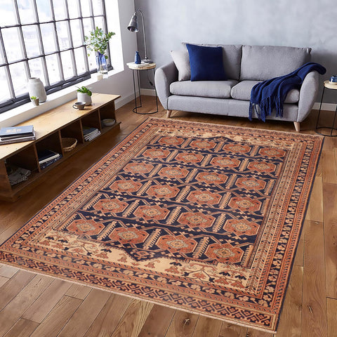 handmade Transitional Antique Blue Beige Hand Knotted RECTANGLE 100% WOOL area rug 6' x 9'