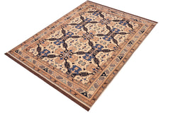 handmade Geometric Kargahi Beige Blue Hand Knotted RECTANGLE 100% WOOL area rug 6x9