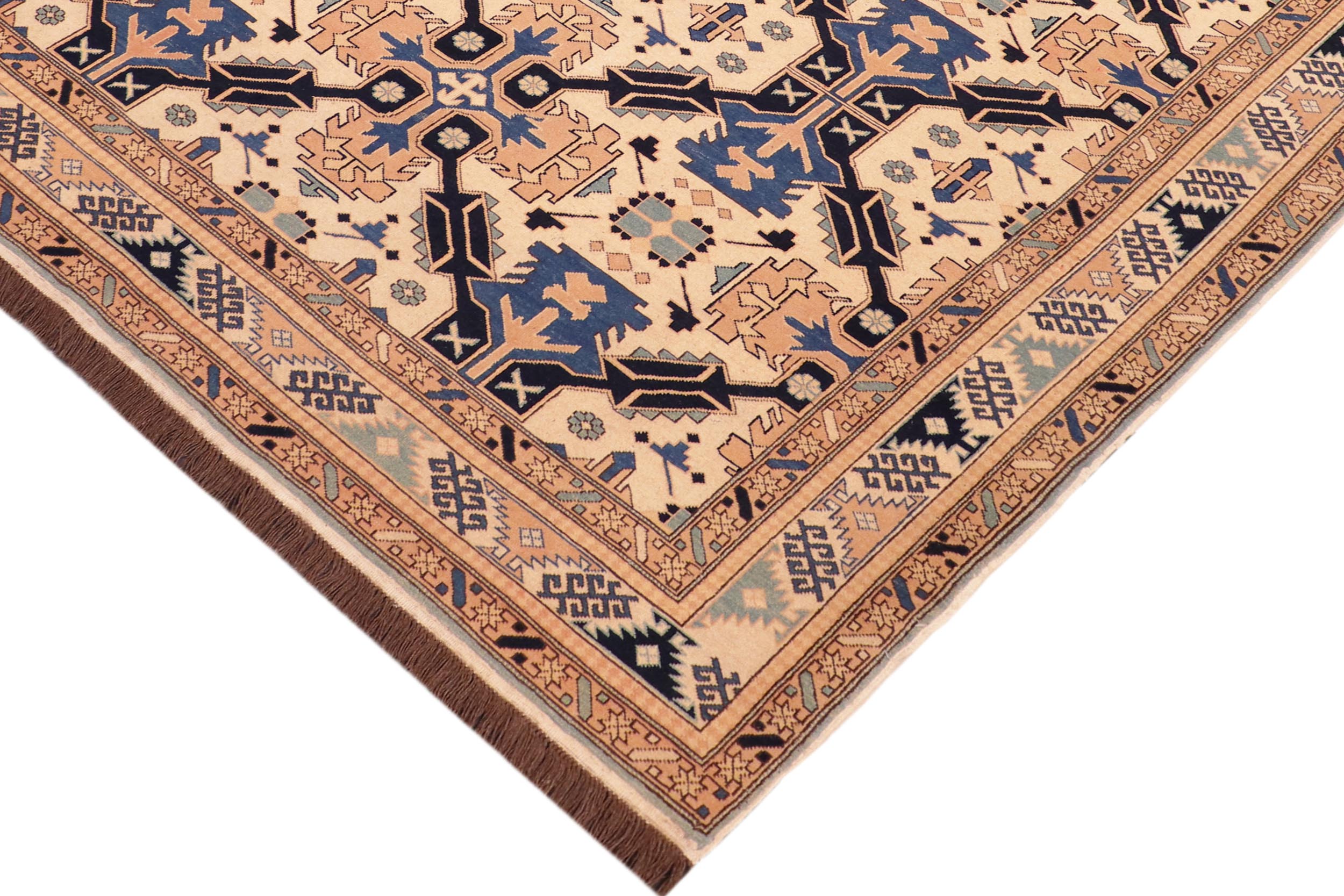 handmade Geometric Kargahi Beige Blue Hand Knotted RECTANGLE 100% WOOL area rug 6' x 9'