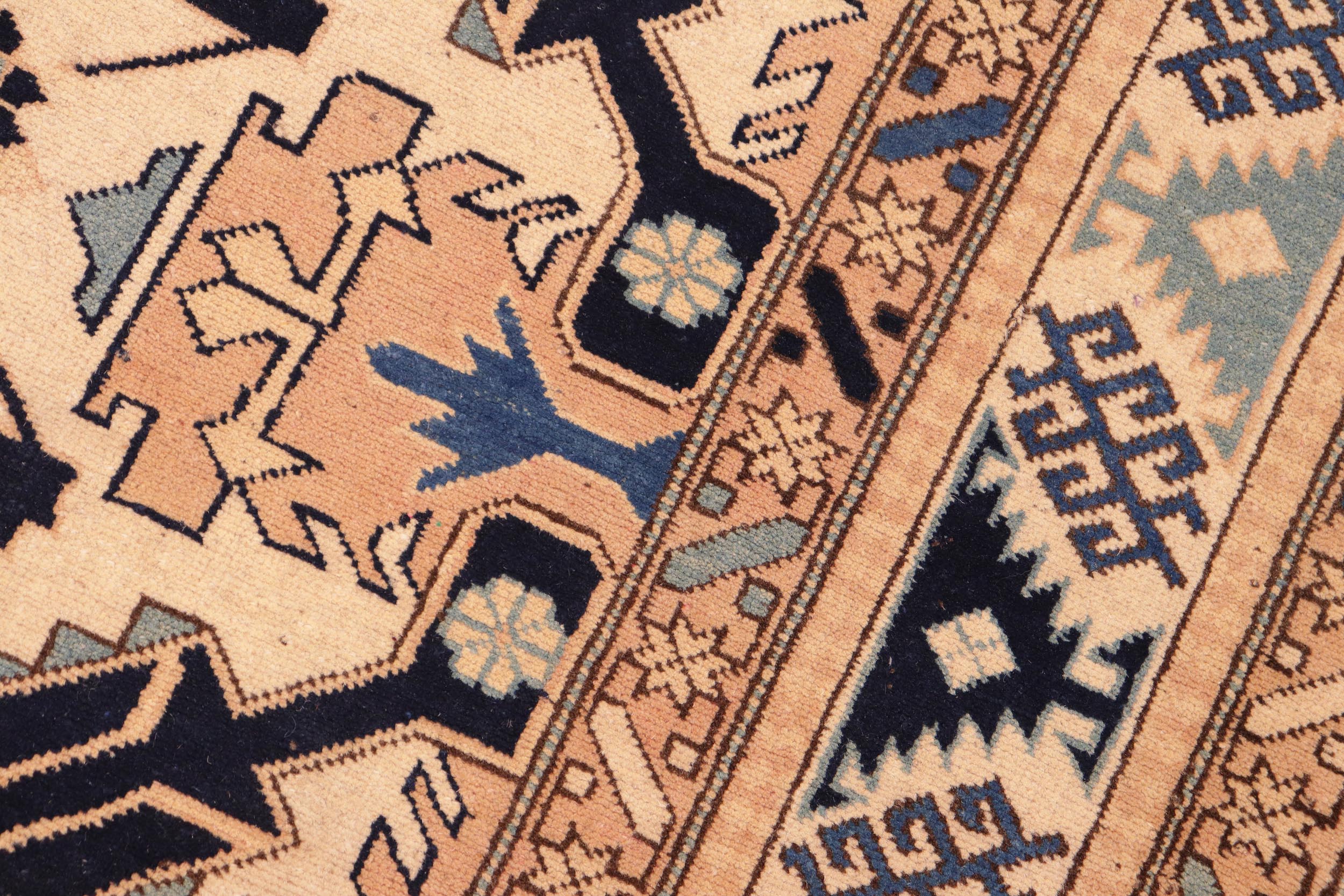 handmade Geometric Kargahi Beige Blue Hand Knotted RECTANGLE 100% WOOL area rug 6x9