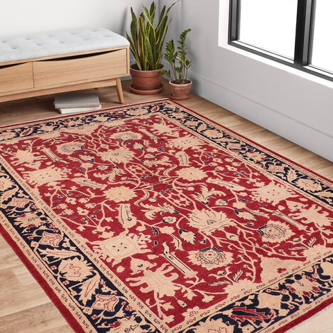 handmade Traditional Kafkaz Red Blue Hand Knotted RECTANGLE 100% WOOL area rug 6x9