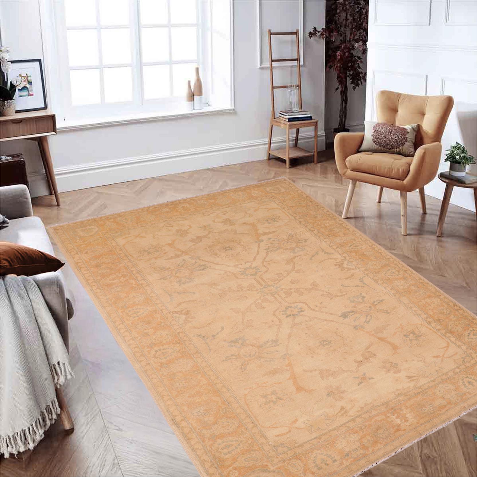 handmade Traditional Kafkaz Tan Gold Hand Knotted RECTANGLE 100% WOOL area rug 6x9