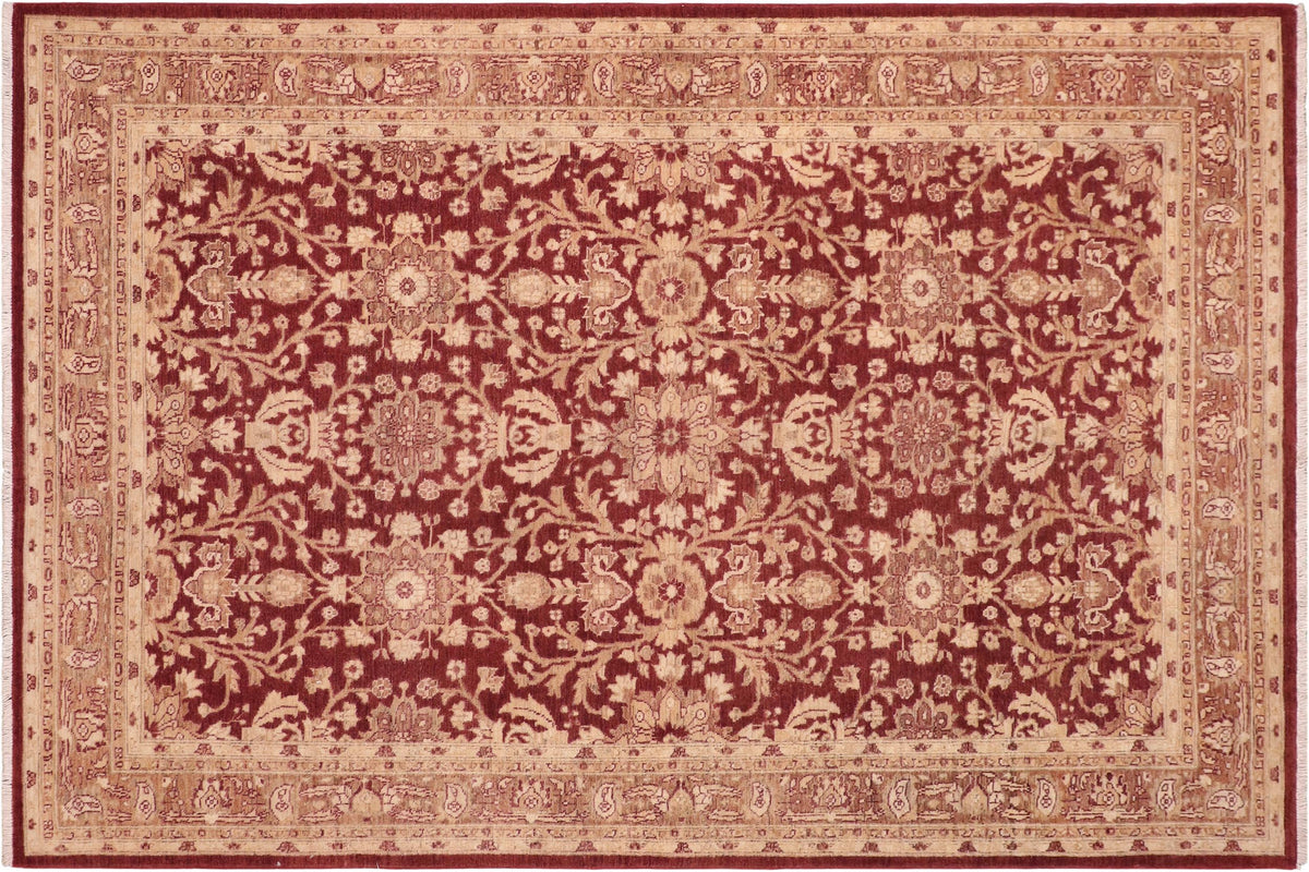 6x9 hand knotted transitional wool rug in red and brown - Bohemian Ashely