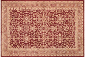 6x9 hand knotted transitional wool rug in red and brown - Bohemian Ashely