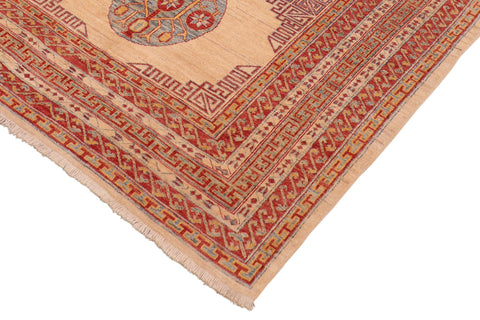 handmade Traditional Kafkaz Beige Rust Hand Knotted RECTANGLE 100% WOOL area rug 6x8