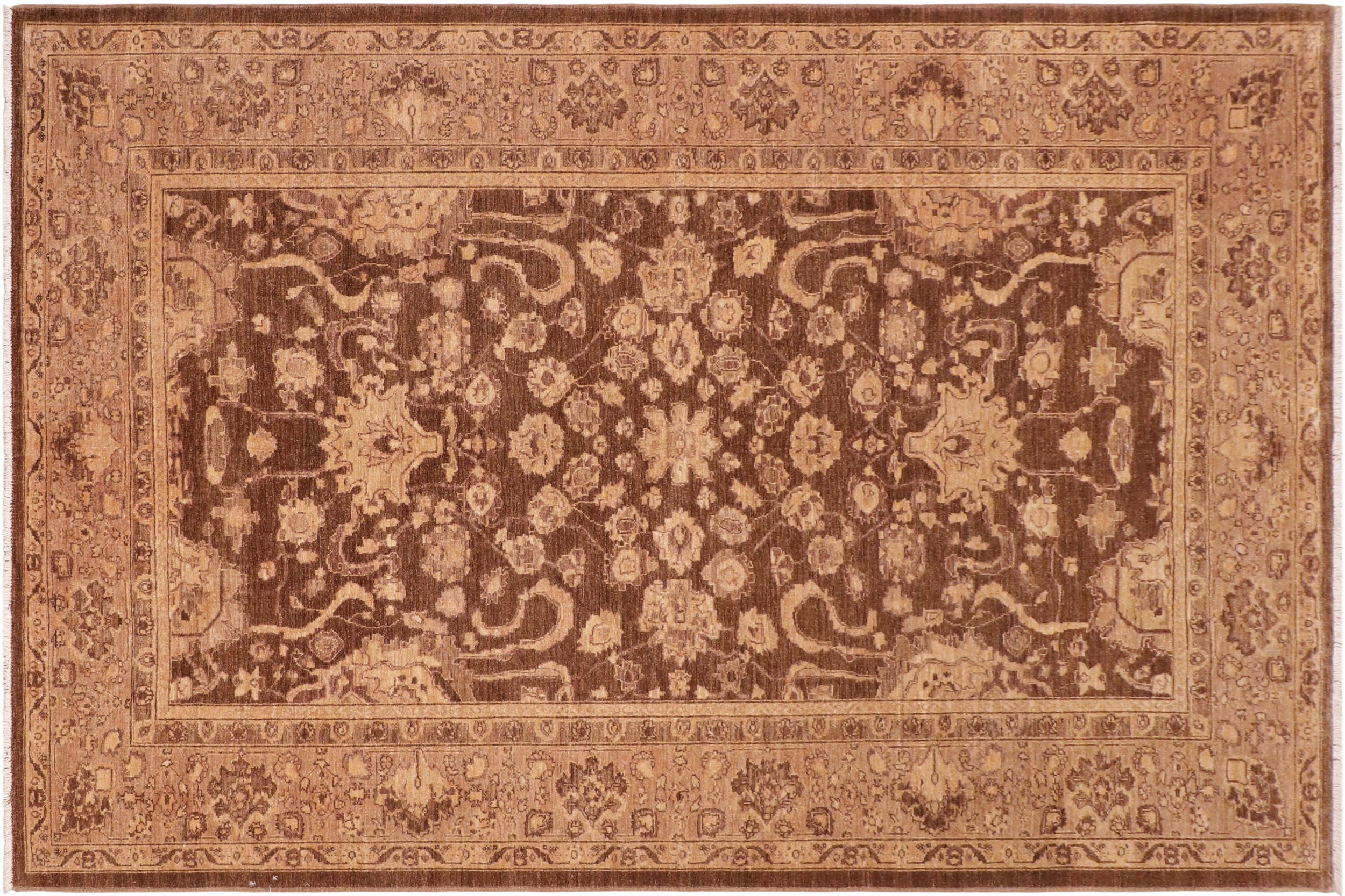 handmade Traditional Kafkaz Brown Tan Hand Knotted RECTANGLE 100% WOOL area rug 6x9