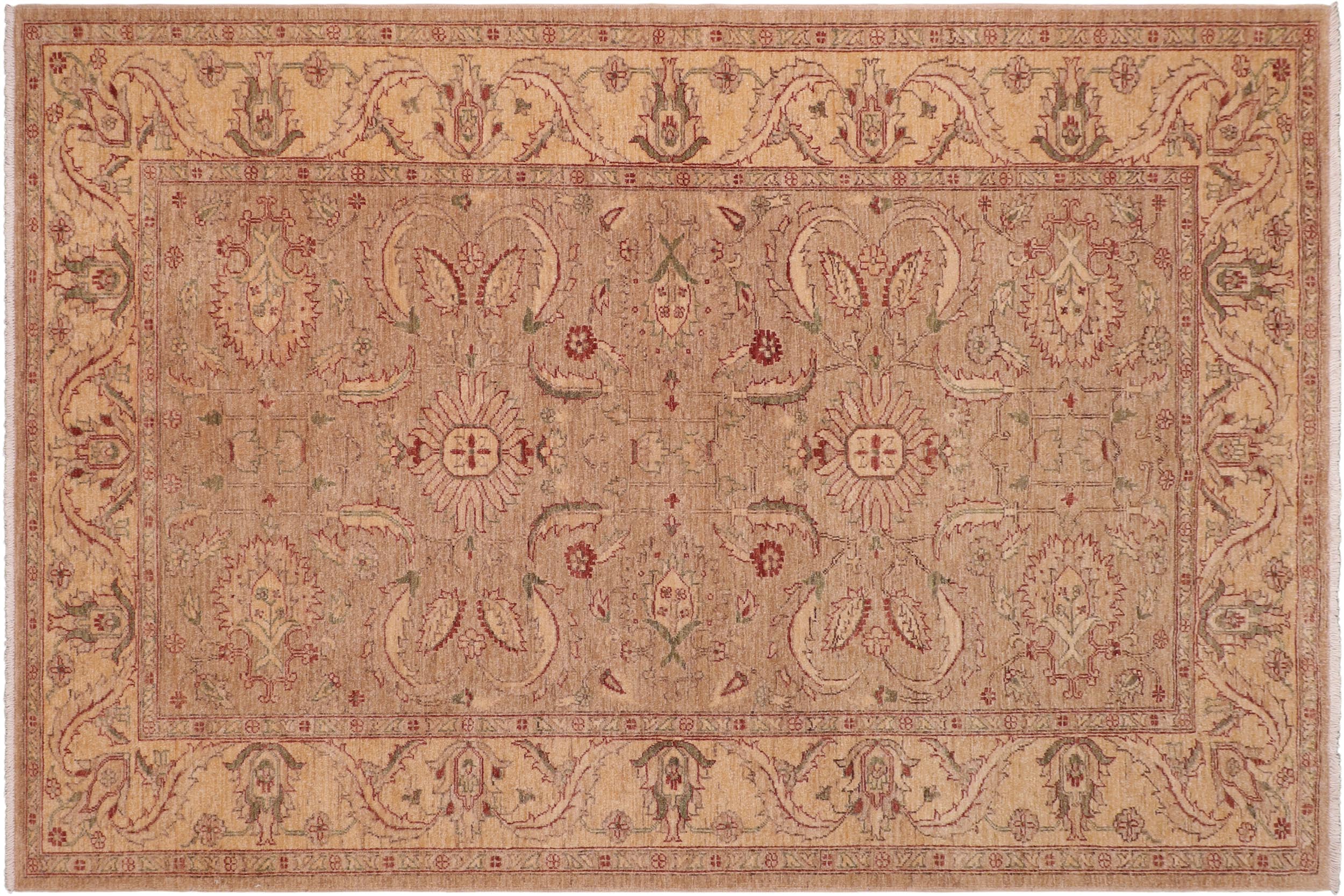 handmade Traditional Kafkaz Tan Gold Hand Knotted RECTANGLE 100% WOOL area rug 6x9