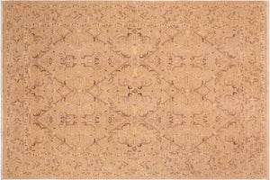 6x9 hand knotted transitional wool rug in tan and brown - Chic Rosaura