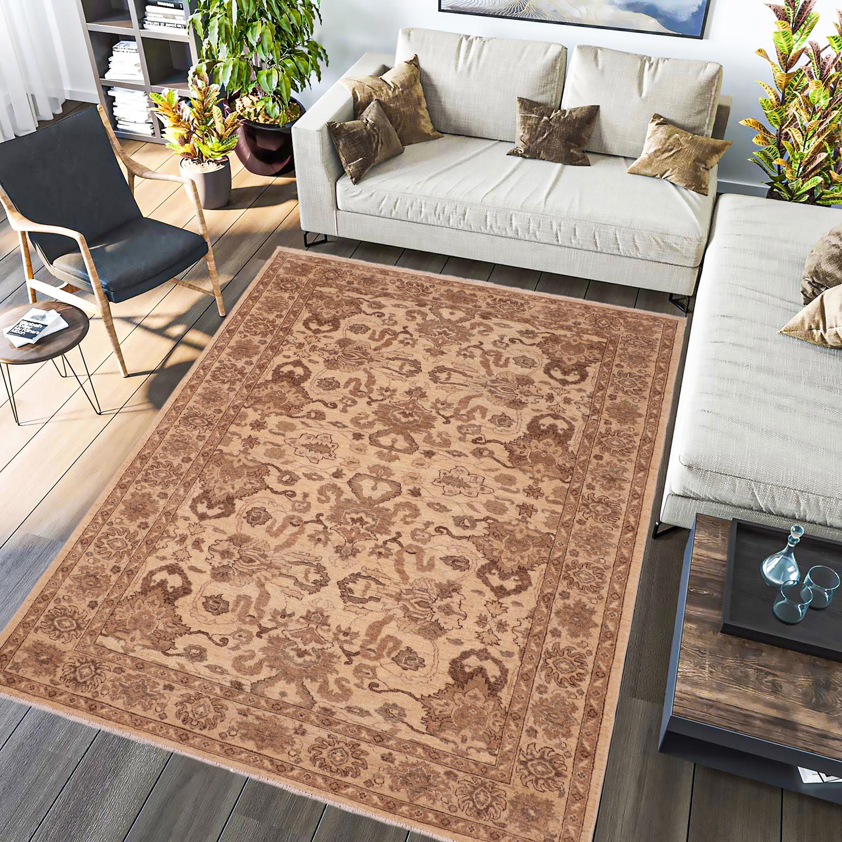 handmade Traditional Kafkaz Beige Brown Hand Knotted RECTANGLE 100% WOOL area rug 6x9