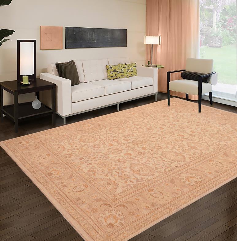 handmade Transitional Kafkaz Beige Tan Hand Knotted RECTANGLE 100% WOOL area rug 6 x 9